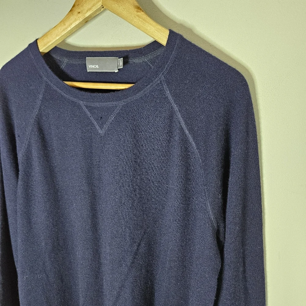 Vince Crewneck Sweater Lightweight Navy Blue Men's L Large Raglan Long Sleeve